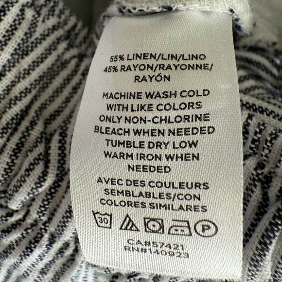 NEW Loft Linen Wide Leg Crop Striped Pull On Elastic Waist Pants Size Large - Picture 14 of 14